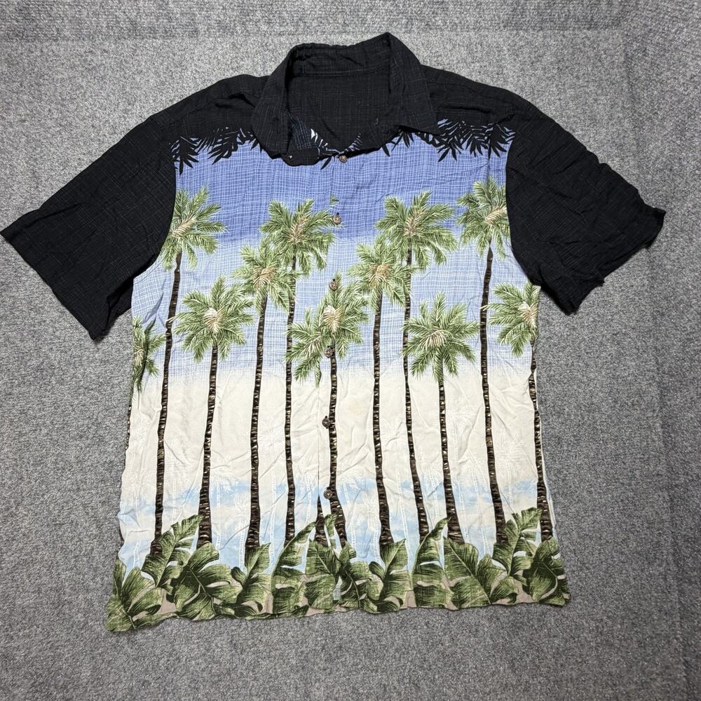 Island Shores Shirt Mens Blue Hawaiian Graphic Camp Beach Rayon Tropical Button